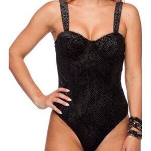 Buddy Love Black Annie Snakeskin Velvet Underwire Bodysuit Size XS NWT